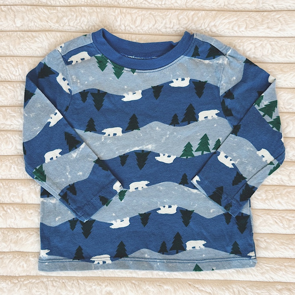 3/$15 🌸 Old Navy Polar Bear Blue Wavy Stripe Long Sleeve T Shirt Toddler Boy Top